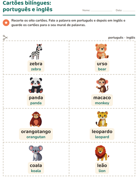 Pré-visualização da ficha de Cartões de figura e palavra com Animais do zoológico para Educação infantil (pré-escola, 5-7 anos)