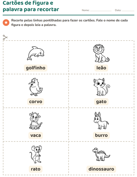 Pré-visualização da ficha de Cartões de figura e palavra com Animais PB 3 para Educação infantil (pré-escola, 5-7 anos)