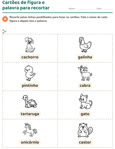 Pré-visualização da ficha de Cartões de figura e palavra com Animais PB 4 para Educação infantil (pré-escola, 5-7 anos)