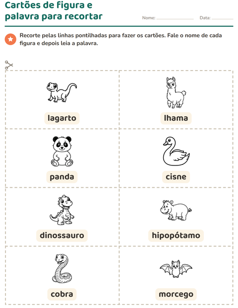 Pré-visualização da ficha de Cartões de figura e palavra com Animais PB 5 para Educação infantil (pré-escola, 5-7 anos)