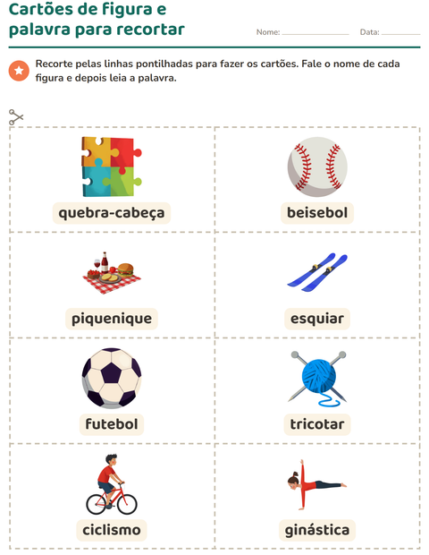 Pré-visualização da ficha de Cartões de figura e palavra com Atividades para Educação infantil (pré-escola, 5-7 anos)