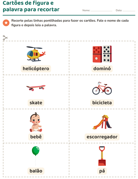 Pré-visualização da ficha de Cartões de figura e palavra com Brinquedos para Educação infantil (pré-escola, 5-7 anos)