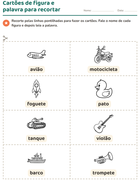 Pré-visualização da ficha de Cartões de figura e palavra com Brinquedos PB para Educação infantil (pré-escola, 5-7 anos)