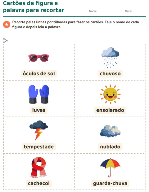 Pré-visualização da ficha de Cartões de figura e palavra com Clima para Educação infantil (pré-escola, 5-7 anos)