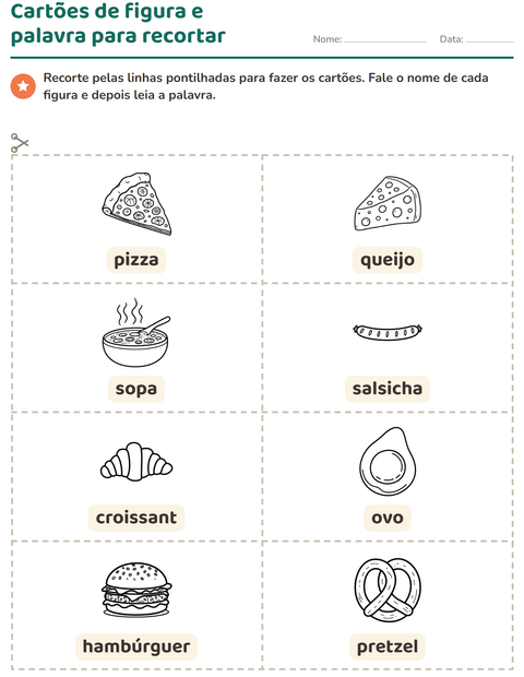 Pré-visualização da ficha de Cartões de figura e palavra com Comida PB 2 para Educação infantil (pré-escola, 5-7 anos)