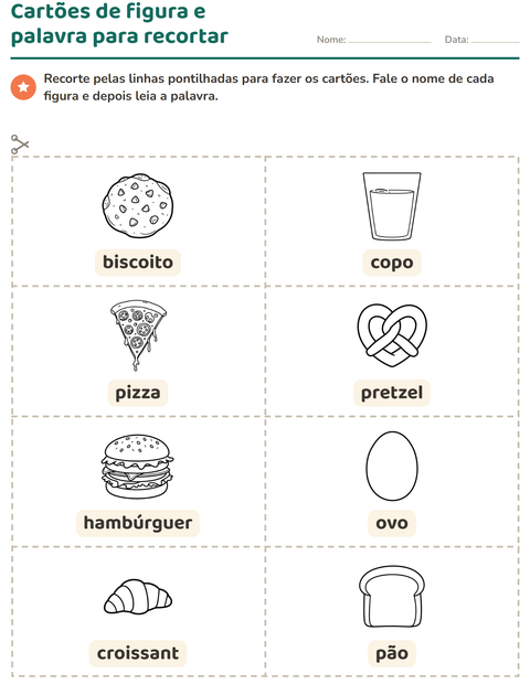 Pré-visualização da ficha de Cartões de figura e palavra com Comida PB 3 para Educação infantil (pré-escola, 5-7 anos)