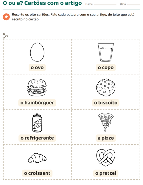 Pré-visualização da ficha de Cartões de figura e palavra com Comida PB 3 para Educação infantil (pré-escola, 5-7 anos)