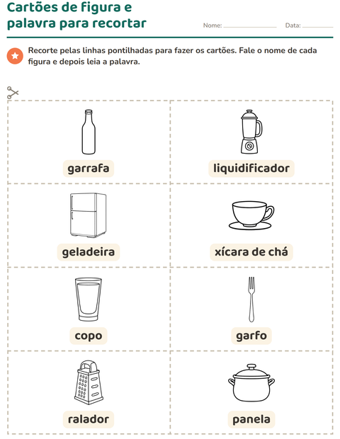 Pré-visualização da ficha de Cartões de figura e palavra com Cozinha PB para Educação infantil (pré-escola, 5-7 anos)