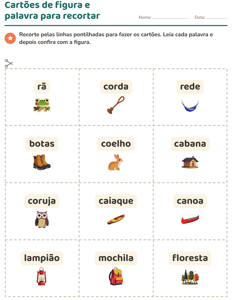 Pré-visualização da ficha de Cartões de figura e palavra com Acampamento para Educação infantil (pré-escola, 5-7 anos)
