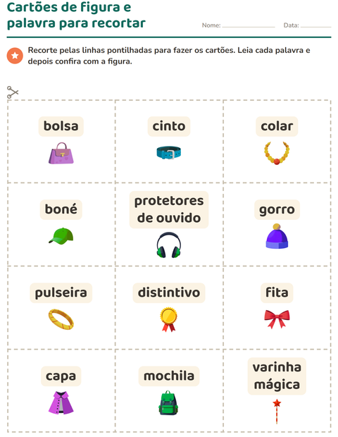 Pré-visualização da ficha de Cartões de figura e palavra com Acessórios para Educação infantil (pré-escola, 5-7 anos)