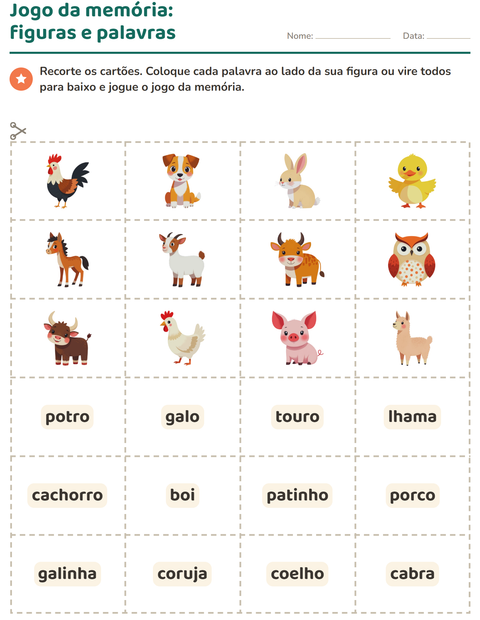 Pré-visualização da ficha de Cartões de figura e palavra com Animais da fazenda para Educação infantil (pré-escola, 5-7 anos)