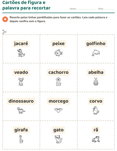 Pré-visualização da ficha de Cartões de figura e palavra com Animais PB 3 para Educação infantil (pré-escola, 5-7 anos)