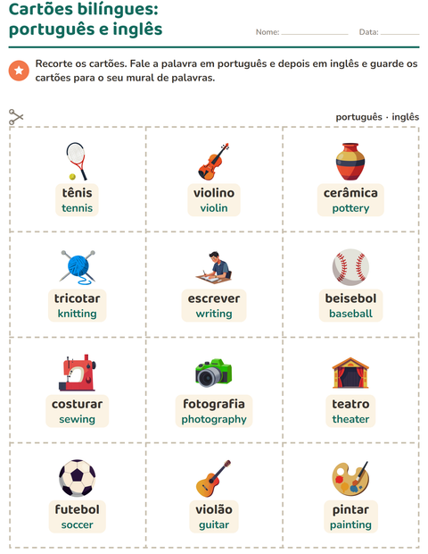 Pré-visualização da ficha de Cartões de figura e palavra com Atividades para Educação infantil (pré-escola, 5-7 anos)
