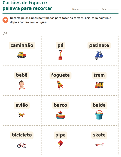 Pré-visualização da ficha de Cartões de figura e palavra com Brinquedos para Educação infantil (pré-escola, 5-7 anos)