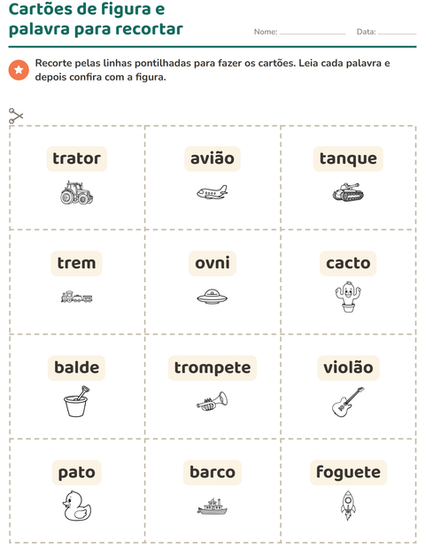 Pré-visualização da ficha de Cartões de figura e palavra com Brinquedos PB para Educação infantil (pré-escola, 5-7 anos)