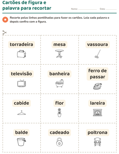 Pré-visualização da ficha de Cartões de figura e palavra com Casa PB 2 para Educação infantil (pré-escola, 5-7 anos)