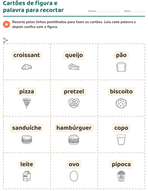 Pré-visualização da ficha de Cartões de figura e palavra com Comida PB 3 para Educação infantil (pré-escola, 5-7 anos)