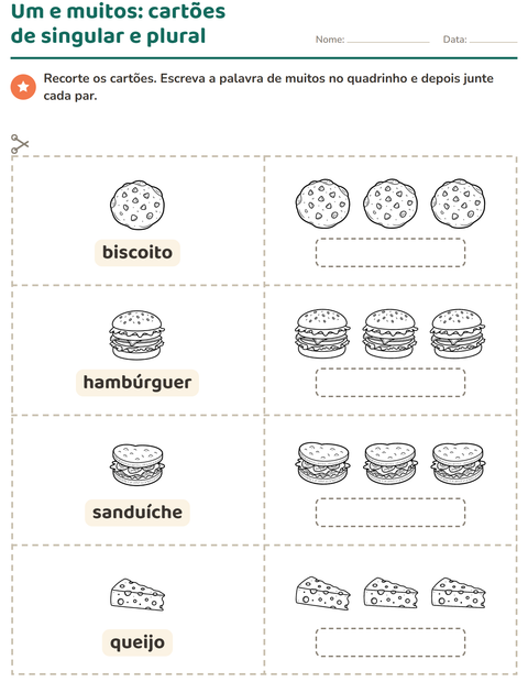 Pré-visualização da ficha de Cartões de figura e palavra com Comida PB 3 para Educação infantil (pré-escola, 5-7 anos)