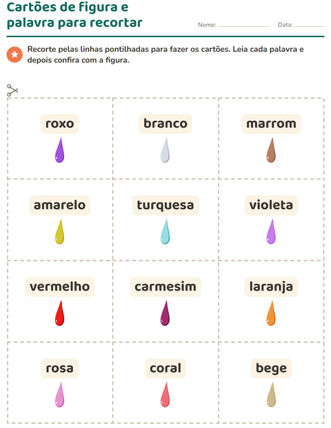 Pré-visualização da ficha de Cartões de figura e palavra com Cores para Educação infantil (pré-escola, 5-7 anos)