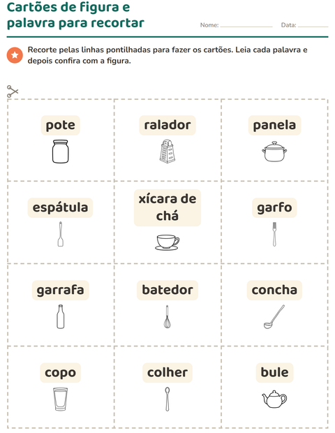 Pré-visualização da ficha de Cartões de figura e palavra com Cozinha PB para Educação infantil (pré-escola, 5-7 anos)