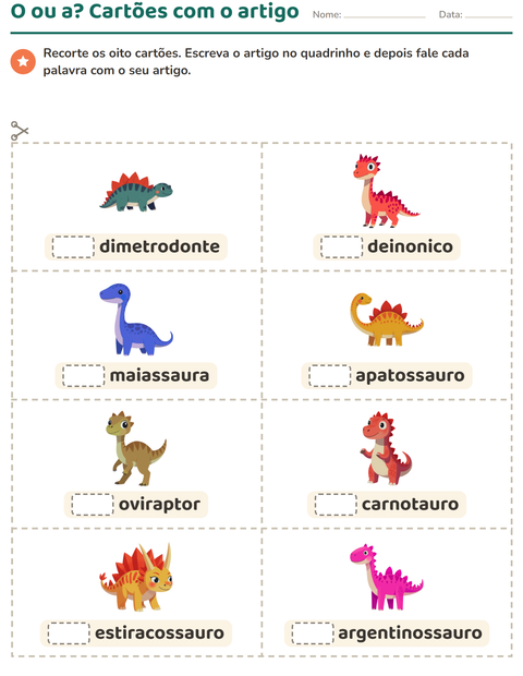 Pré-visualização da ficha de Cartões de figura e palavra com Dinossauros para Educação infantil (pré-escola, 5-7 anos)