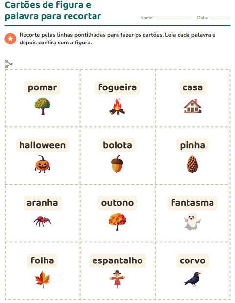 Pré-visualização da ficha de Cartões de figura e palavra com Diversos para Educação infantil (pré-escola, 5-7 anos)