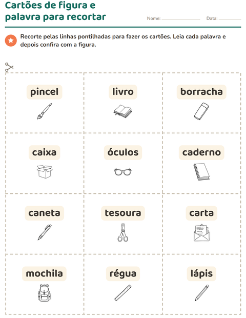 Pré-visualização da ficha de Cartões de figura e palavra com Educação PB para Educação infantil (pré-escola, 5-7 anos)