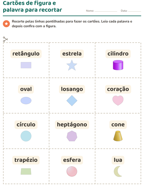 Pré-visualização da ficha de Cartões de figura e palavra com Formas para Educação infantil (pré-escola, 5-7 anos)