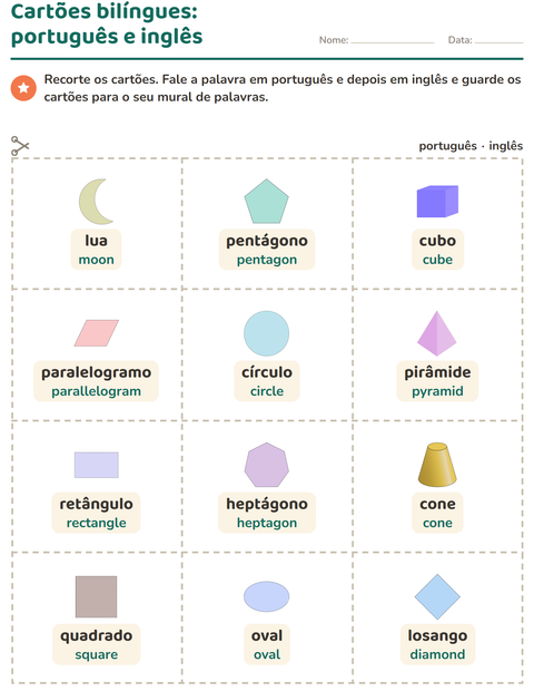 Pré-visualização da ficha de Cartões de figura e palavra com Formas para Educação infantil (pré-escola, 5-7 anos)