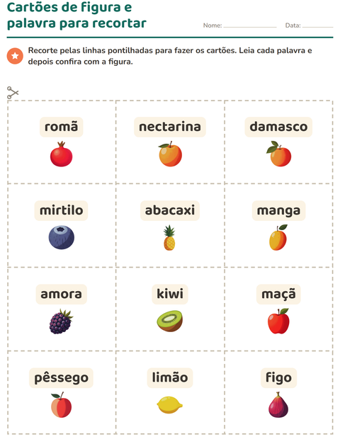 Pré-visualização da ficha de Cartões de figura e palavra com Frutas para Educação infantil (pré-escola, 5-7 anos)