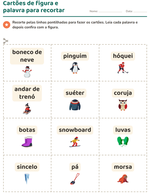 Pré-visualização da ficha de Cartões de figura e palavra com Inverno para Educação infantil (pré-escola, 5-7 anos)