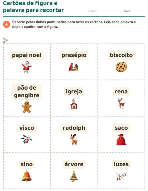 Pré-visualização da ficha de Cartões de figura e palavra com Natal para Educação infantil (pré-escola, 5-7 anos)
