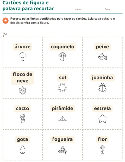 Pré-visualização da ficha de Cartões de figura e palavra com Natureza PB para Educação infantil (pré-escola, 5-7 anos)