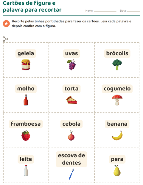 Pré-visualização da ficha de Cartões de figura e palavra com No supermercado para Educação infantil (pré-escola, 5-7 anos)