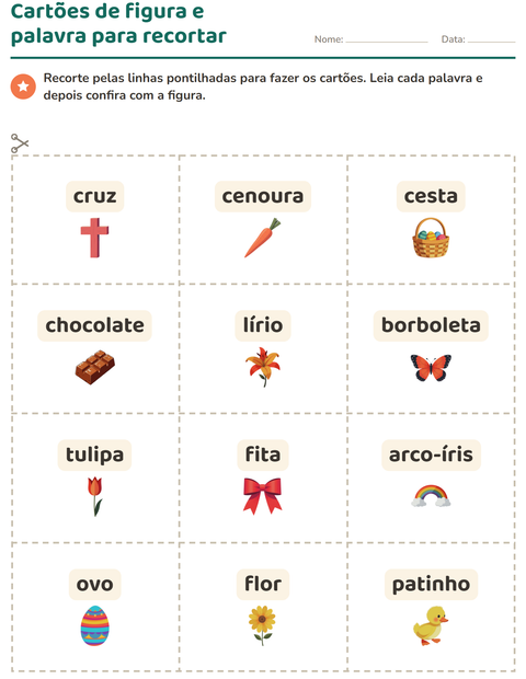Pré-visualização da ficha de Cartões de figura e palavra com Páscoa para Educação infantil (pré-escola, 5-7 anos)