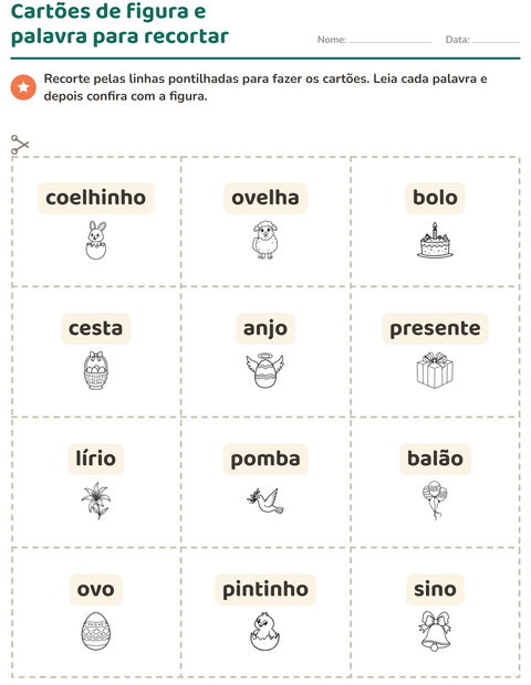 Pré-visualização da ficha de Cartões de figura e palavra com Páscoa PB 2 para Educação infantil (pré-escola, 5-7 anos)