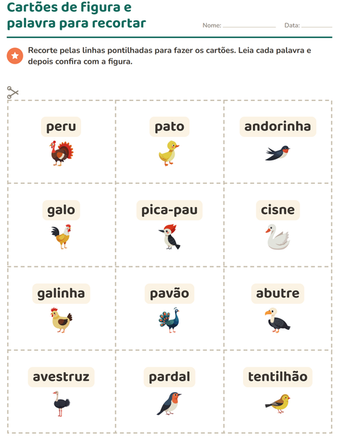 Pré-visualização da ficha de Cartões de figura e palavra com Pássaros 2 para Educação infantil (pré-escola, 5-7 anos)
