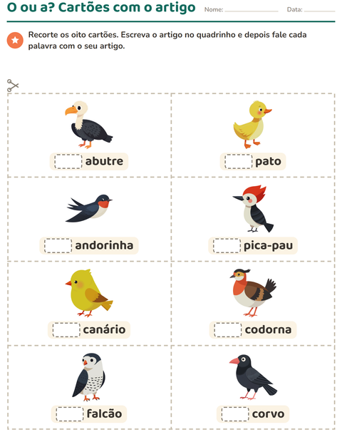 Pré-visualização da ficha de Cartões de figura e palavra com Pássaros 2 para Educação infantil (pré-escola, 5-7 anos)