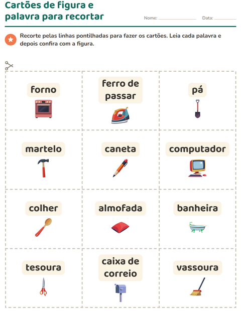 Pré-visualização da ficha de Cartões de figura e palavra com Pela casa para Educação infantil (pré-escola, 5-7 anos)