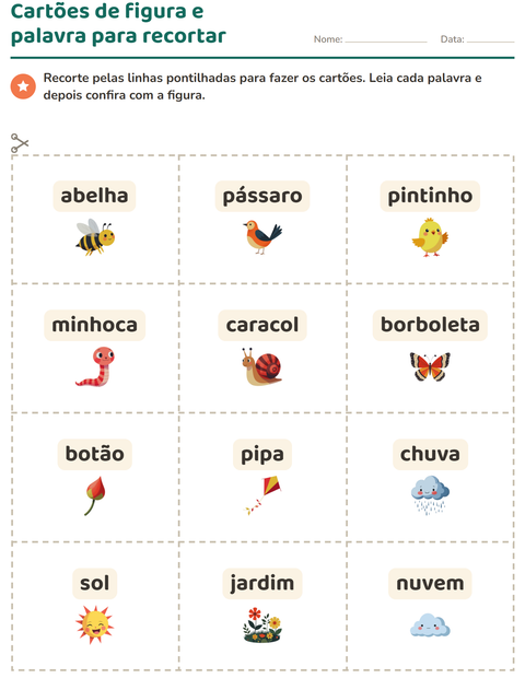 Pré-visualização da ficha de Cartões de figura e palavra com Primavera para Educação infantil (pré-escola, 5-7 anos)