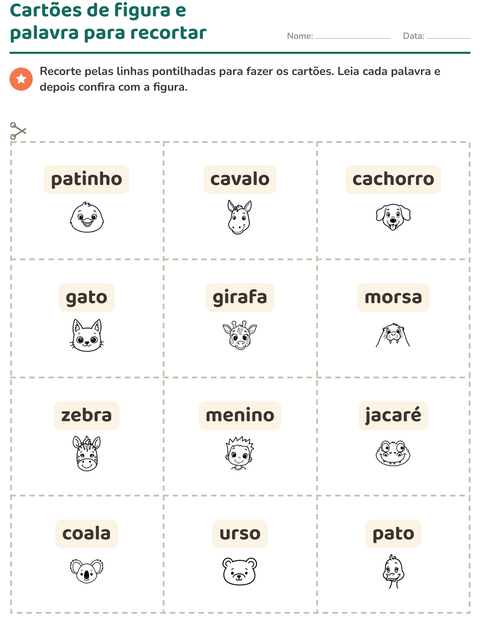 Pré-visualização da ficha de Cartões de figura e palavra com Rostos PB para Educação infantil (pré-escola, 5-7 anos)