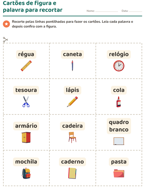 Pré-visualização da ficha de Cartões de figura e palavra com Sala de aula para Educação infantil (pré-escola, 5-7 anos)
