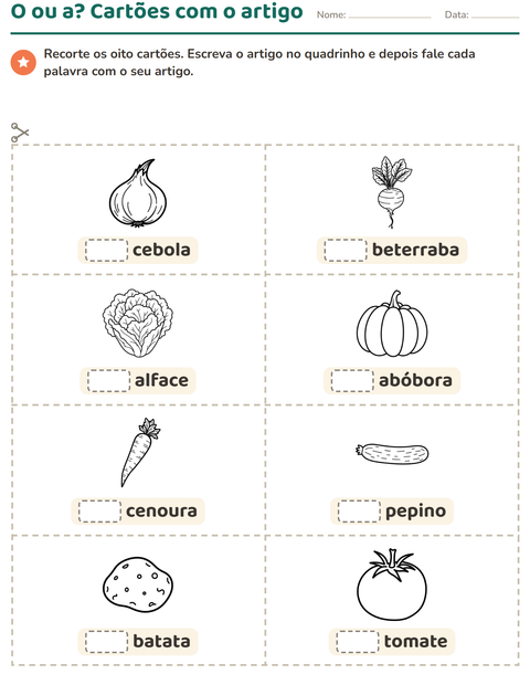 Pré-visualização da ficha de Cartões de figura e palavra com Vegetais PB para Educação infantil (pré-escola, 5-7 anos)