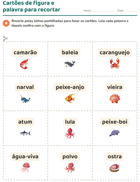 Pré-visualização da ficha de Cartões de figura e palavra com Vida marinha para Educação infantil (pré-escola, 5-7 anos)