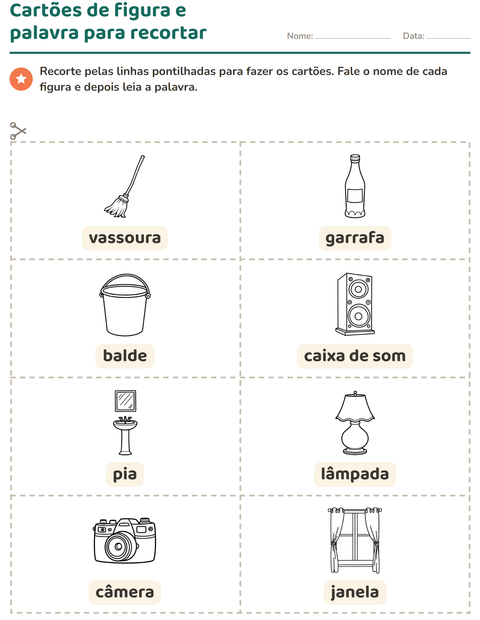 Pré-visualização da ficha de Cartões de figura e palavra com Doméstico PB para Educação infantil (pré-escola, 5-7 anos)