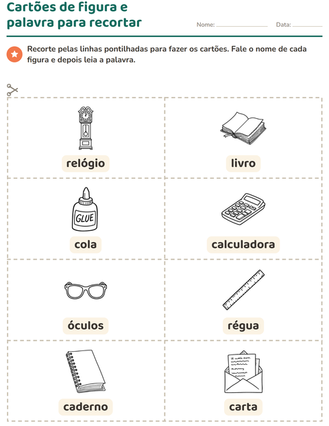 Pré-visualização da ficha de Cartões de figura e palavra com Educação PB para Educação infantil (pré-escola, 5-7 anos)