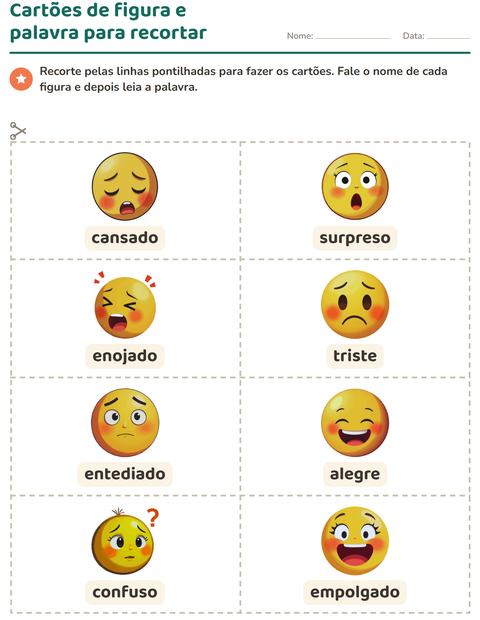 Pré-visualização da ficha de Cartões de figura e palavra com Emoções para Educação infantil (pré-escola, 5-7 anos)