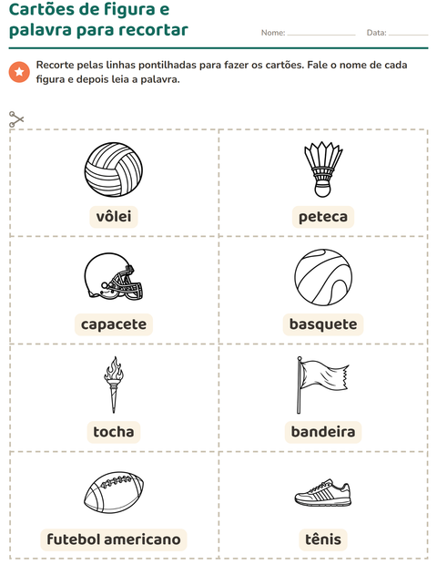 Pré-visualização da ficha de Cartões de figura e palavra com Esportes PB 2 para Educação infantil (pré-escola, 5-7 anos)