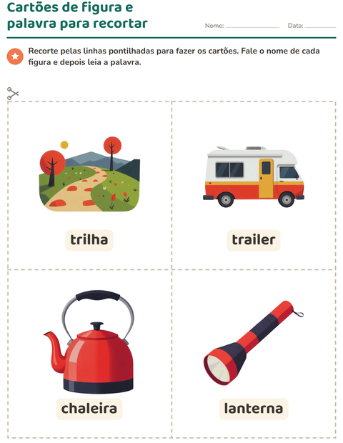 Pré-visualização da ficha de Cartões de figura e palavra com Acampamento para Educação infantil (pré-escola, 5-7 anos)