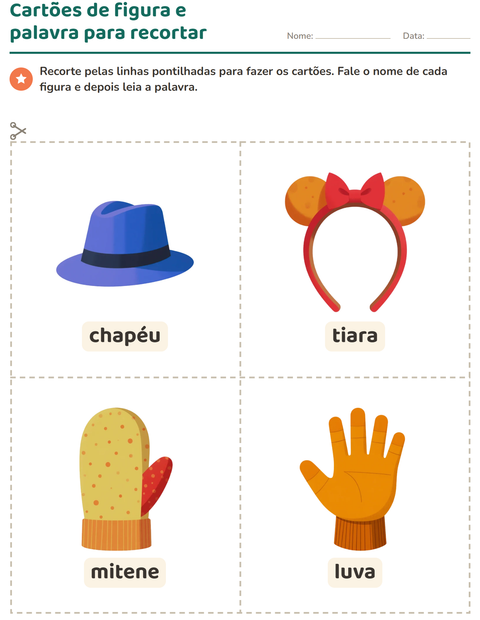 Pré-visualização da ficha de Cartões de figura e palavra com Acessórios para Educação infantil (pré-escola, 5-7 anos)